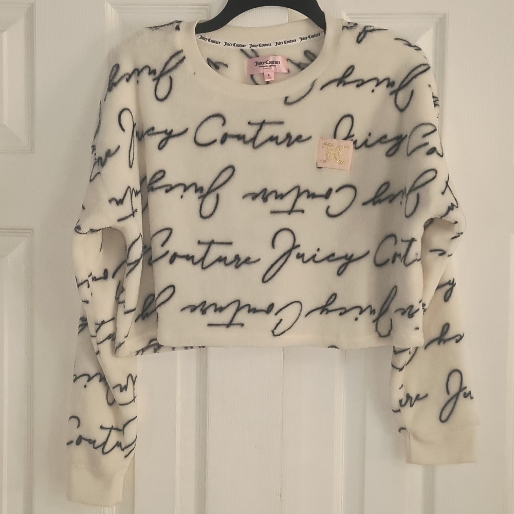 Juicy Couture LA Cropped Script Plush Lounge Top Size L